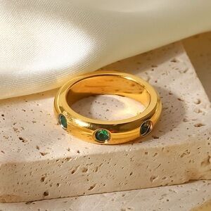 18K Gold Plated Ring*Green Emerald Green Cubic Zirconia Birthstone*Dainty*JD